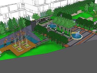 新中式公园景观SU模型下载_sketchup草图大师SKP模型