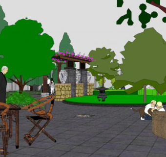 中式公园景观sketchup模型下载_sketchup草图大师SKP模型