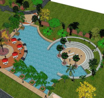 欧式水景公园景观SU模型下载_sketchup草图大师SKP模型