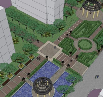 现代欧式公园布景SU模型下载_sketchup草图大师SKP模型