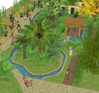 热带风格公园景观SU模型下载_sketchup草图大师SKP模型