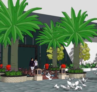 现代公园栈道景观SU模型下载_sketchup草图大师SKP模型