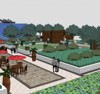 现代公园景观户外桌椅SU模型下载_sketchup草图大师SKP模型