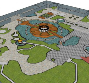 现代水上公园栈道SU模型下载_sketchup草图大师SKP模型