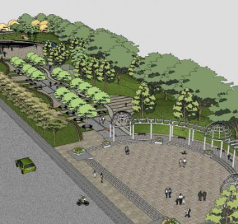 长型公园景观SU模型下载_sketchup草图大师SKP模型