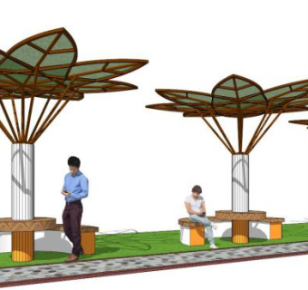 现代树形廊架su模型下载_sketchup草图大师SKP模型