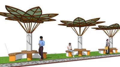 现代树形廊架su模型下载_sketchup草图大师SKP模型