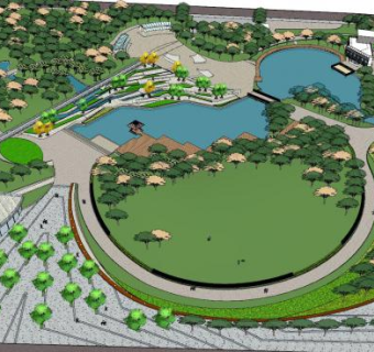 现代水景公园规划SU模型下载_sketchup草图大师SKP模型