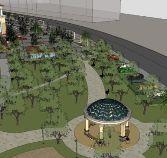 现代建筑公园景观SU模型下载_sketchup草图大师SKP模型