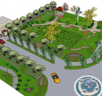 现代公园景色SU模型下载_sketchup草图大师SKP模型