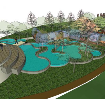 现代公园水景规划SU模型下载_sketchup草图大师SKP模型