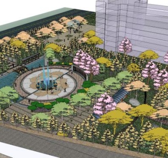 欧式景观喷泉公园SU模型下载_sketchup草图大师SKP模型