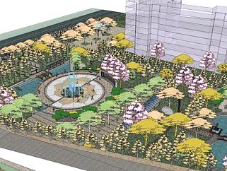 欧式景观喷泉公园SU模型下载_sketchup草图大师SKP模型