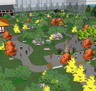 中式园林景观规划SU模型下载_sketchup草图大师SKP模型