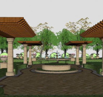 欧式公园棚架景观SU模型下载_sketchup草图大师SKP模型