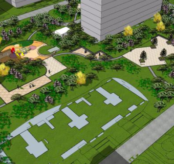 现代建筑景观公园SU模型下载_sketchup草图大师SKP模型