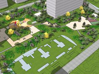 现代建筑景观公园SU模型下载_sketchup草图大师SKP模型