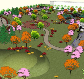 现代公园广场设计SU模型下载_sketchup草图大师SKP模型