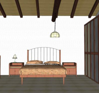 美式乡村卧室su模型下载_sketchup草图大师SKP模型