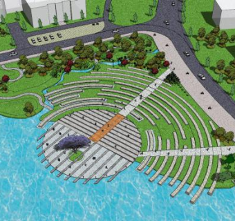 现代水景公园水榭景观SU模型下载_sketchup草图大师SKP模型