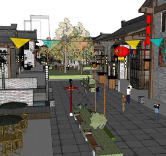 景区商业街su模型下载_sketchup草图大师SKP模型