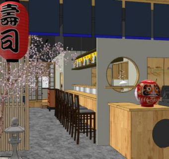 日式风格寿司店su模型下载_sketchup草图大师SKP模型