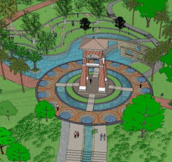 中式公园流水走道SU模型下载_sketchup草图大师SKP模型