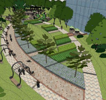 现代园林景观交叉走道SU模型下载_sketchup草图大师SKP模型