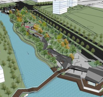 现代沿河公园景观SU模型下载_sketchup草图大师SKP模型