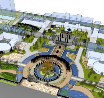 现代欧式水景公园SU模型下载_sketchup草图大师SKP模型