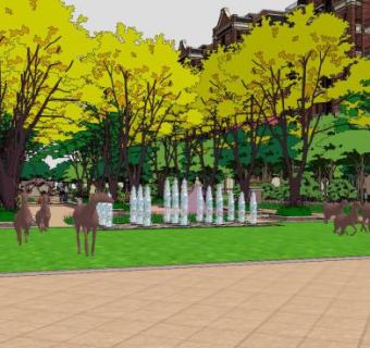 现代公园旱喷泉设计SU模型下载_sketchup草图大师SKP模型