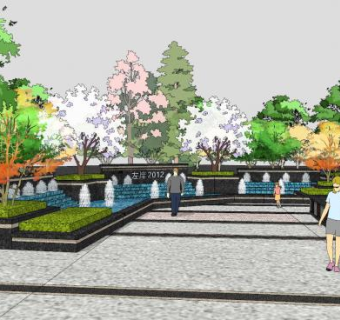 喷泉水池公园设计SU模型下载_sketchup草图大师SKP模型