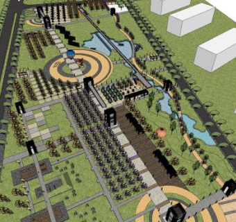 人行天桥公园景观SU模型下载_sketchup草图大师SKP模型