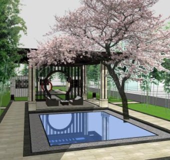 新中式庭院走道景观SU模型下载_sketchup草图大师SKP模型