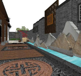 中式别墅禅院庭院SU模型下载_sketchup草图大师SKP模型