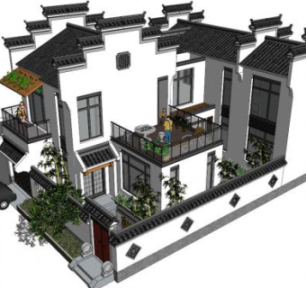 徽派围墙设计su模型下载_sketchup草图大师SKP模型