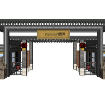 仿古公园大门su模型下载_sketchup草图大师SKP模型