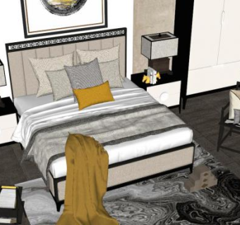 新中式床su模型下载_sketchup草图大师SKP模型