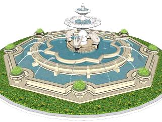欧式喷泉雕塑su模型下载_sketchup草图大师SKP模型