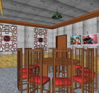 东北风格主题餐厅su模型下载_sketchup草图大师SKP模型