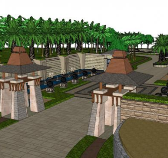 东南亚风格围墙su模型下载_sketchup草图大师SKP模型