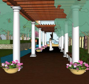 简欧公园景观SU模型下载_sketchup草图大师SKP模型