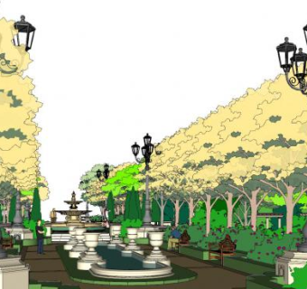 欧式公园景观水池SU模型下载_sketchup草图大师SKP模型