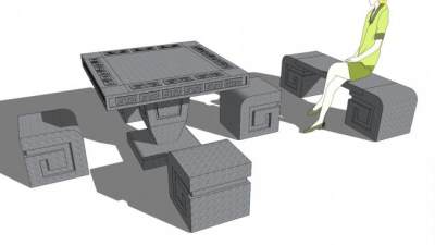 现代石桌凳su模型下载_sketchup草图大师SKP模型