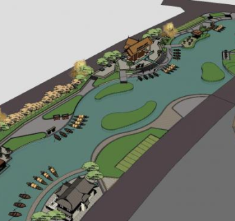 中式湖泊公园景观SU模型下载_sketchup草图大师SKP模型