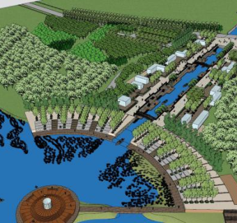 现代水景生态公园SU模型下载_sketchup草图大师SKP模型