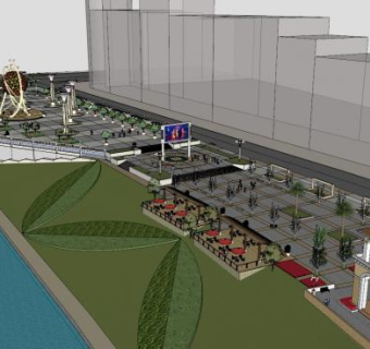 欧式张拉膜公园景观SU模型下载_sketchup草图大师SKP模型