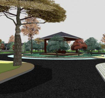 中式牌坊公园景观SU模型下载_sketchup草图大师SKP模型