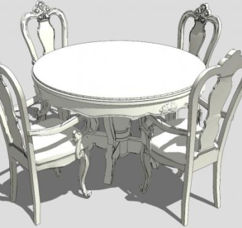 白色圆形餐桌su模型下载_sketchup草图大师SKP模型