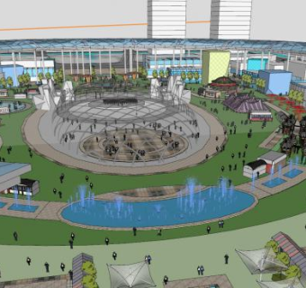 现代城市广场设计SU模型下载_sketchup草图大师SKP模型